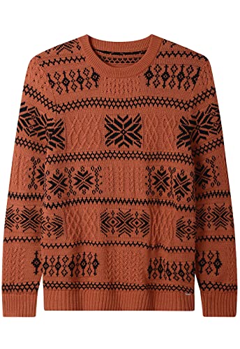 ZHILI Herren Retro Argyle Sweater Loose Crewneck Pullover Langarm, Bronze, Mittel von ZHILI