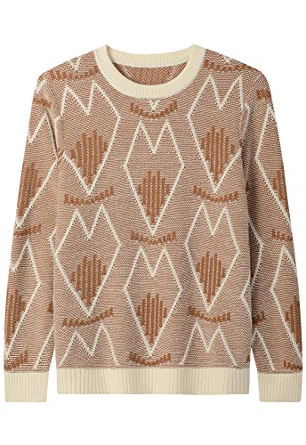 ZHILI Herren Retro Argyle Sweater Loose Crewneck Pullover Langarm, Brown5, Groß, K2D946A_Brown_Large von ZHILI