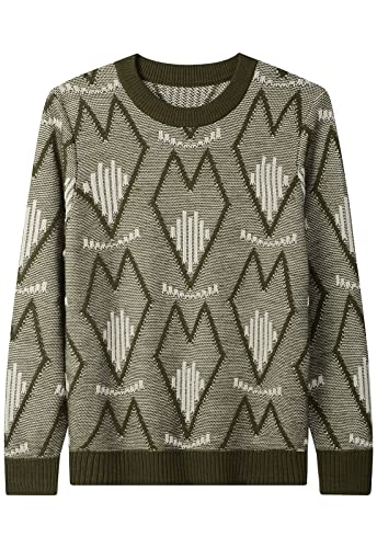 ZHILI Herren Retro Argyle Sweater Loose Crewneck Pullover Langarm, Olive1, X-Groß von ZHILI