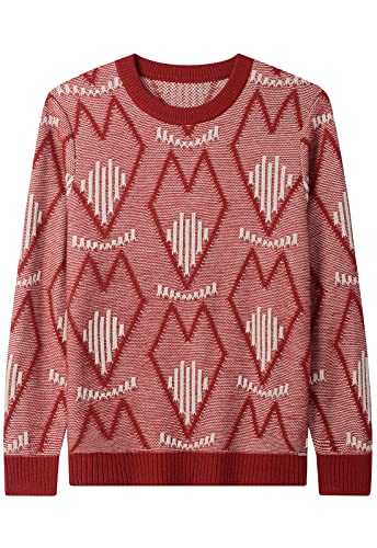 ZHILI Herren Retro Argyle Sweater Loose Crewneck Pullover Langarm, Rot1, Klein, K2D946A_Red_Small von ZHILI