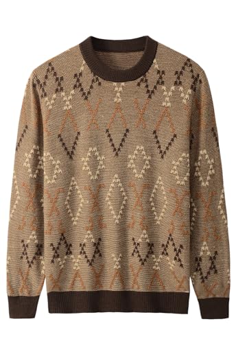 ZHILI Herren Retro Pullover mit Diamanten Muster Langarm Rundhalspullover_Brown_Groß ZHILI Herren Retro Pullover mit Diamanten Muster Langarm Rundhalspullover_Brown_Groß von ZHILI