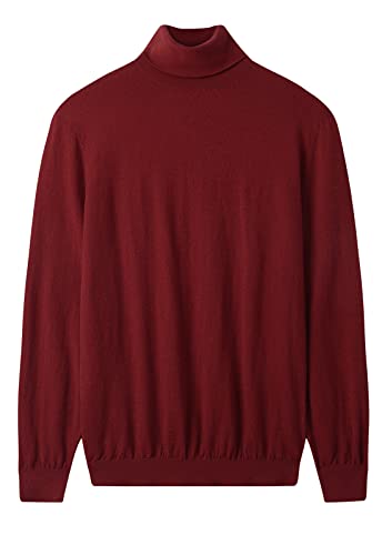 ZHILI Herren Rollkragen Pullover Herbst Rollkragen Warme Merinowolle Gestrickt_Dunkel Rot_XX-Large von ZHILI