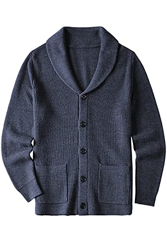 ZHILI Herren Cardigan Schal Kragen Wired Solid Pattern Knopf Vordertasche_Marine_6XL von ZHILI