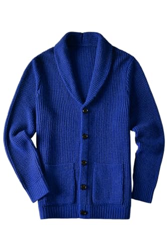 ZHILI Herren Schalkragen Pullover Casual Slim Fit Dicke Strickjacke_Blue_Medium von ZHILI