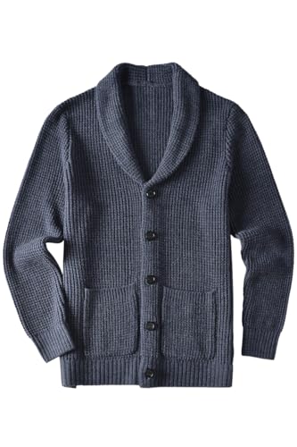 ZHILI Herren Schalkragen Pullover Casual Slim Fit Dicke Strickjacke_Navy_Small von ZHILI