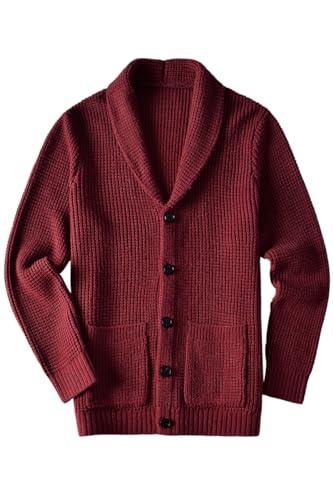 ZHILI Herren Schalkragen Pullover Casual Slim Fit Dicke Strickjacke_Wine Red_XXXX-Large von ZHILI