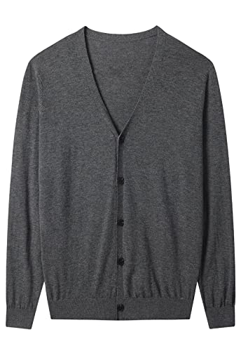 ZHILI Herren Strickjacke einfarbig Pullover mit V-Ausschnitt_Marine_Dunkel Grau_X-Large von ZHILI