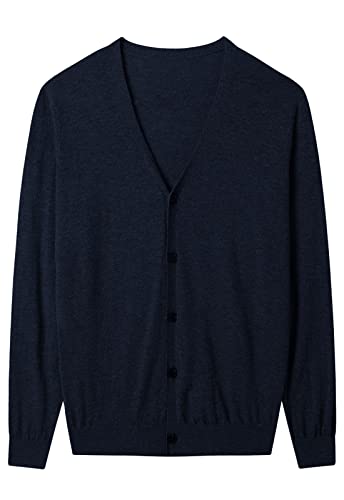 ZHILI Herren Strickjacke einfarbig Pullover mit V-Ausschnitt_Marine_XXX-Large von ZHILI