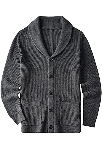 ZHILI Herren Cardigan Schal Kragen Wired Solid Pattern Knopf Vordertasche_Dunkelgrau_XXL von ZHILI