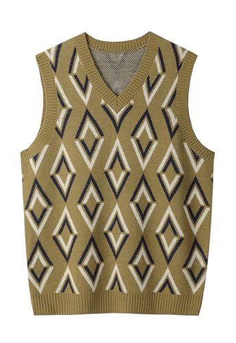 ZHILI Herren Strickweste Pulunder Ärmellos Zopfstrick V-Ausschnitt aus Wollmischung_ArmyGreen_Small von ZHILI
