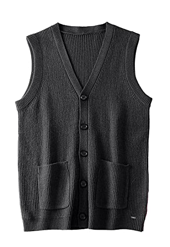 ZHILI Herren Tank Top V-Ausschnitt ärmellose Strickjacke großer Pullover_Dunkelgrau_Klein von ZHILI