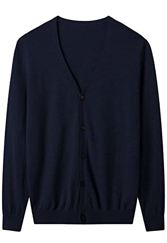 ZHILI Herren V-Ausschnitt Cardigan Pullover Casual Leicht Button Down Strickjacke Pullover, Marineblau, Groß von ZHILI