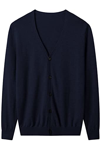 ZHILI Herren V-Ausschnitt Cardigan Pullover Casual Leicht Button Down Strickjacke Pullover, Marineblau, XX-Large von ZHILI