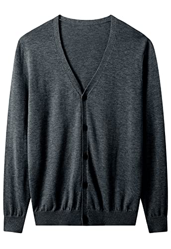 ZHILI Herren V-Ausschnitt Cardigan Pullover Casual Leicht Button Down Strickjacke Pullover, grau dunkel, 3X-Groß von ZHILI