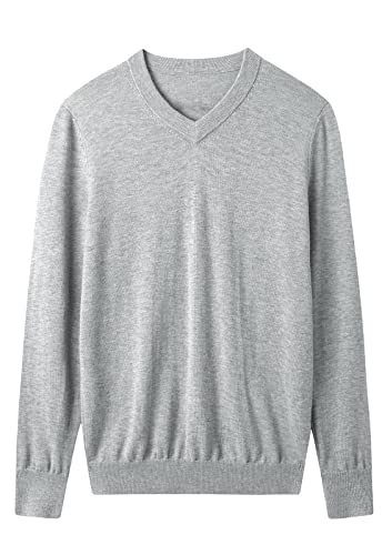 ZHILI Herren V-Ausschnitt Pullover Herbst Warme Merinowolle Gestrickte Feste Pullover Pullover_Hell Grau_Mittel von ZHILI