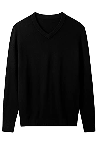 ZHILI Herren V-Ausschnitt Pullover Herbst Warme Merinowolle Gestrickte Feste Pullover Pullover_Schwarz_Mittel von ZHILI