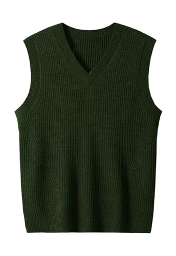 ZHILI Herren Pullunder Strickweste aus Wolle, Ärmellose Männer Weste mit V-Ausschnitt, Handgestrickt, Bequem und Langlebig_Dark Green_Large von ZHILI