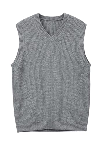 ZHILI Herren V-Ausschnitt ärmelloser Strickpullover einfarbig Herren Fit Top_Grey_XX-Large von ZHILI