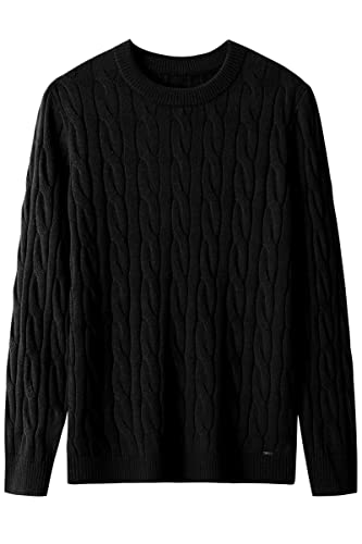 ZHILI Lässiger Herren-Pullover mit Rundhalsausschnitt und Zopfmuster, Thermo-Pullover, schwarz, Mittel von ZHILI