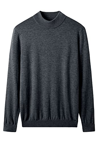 ZHILI Mock Neck Pullover Winter Herren Warm Merino Reine Wolle Gestrickt_Dunkel Grau_Groß von ZHILI