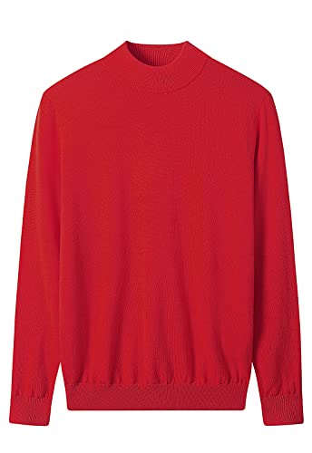 ZHILI Mock Neck Pullover Winter Herren Warm Merino Reine Wolle Gestrickt_Rot_X-Large von ZHILI