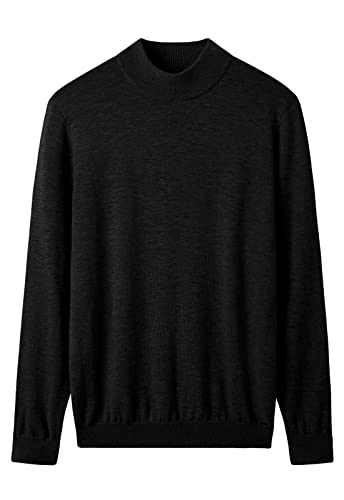 ZHILI Mock Neck Pullover Winter Herren Warm Merino Reine Wolle Gestrickt_Schwarz_Mittel von ZHILI