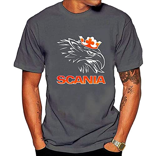 Casual T Shirts Scania Logo Men Round Neck Cotton Tops Dark Grey 3XL von ZHINAN