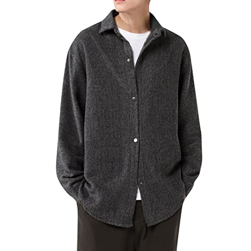 Herren Mode Cord Solide Revers Cardigan Freizeit Große Hemd Jacke Herren Casual Gefütterte Jacke, dunkelgrau, XXXL von ZHINIAN