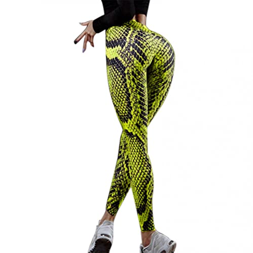 ZHINIAN Sexy Leggings mit Schlangen-Print für Damen, hohe Taille, Workout-Yogahose, Bauchkontrolle, Fitness, Fitnessstudio, Laufen, Athletische Hose, grün, XL von ZHINIAN