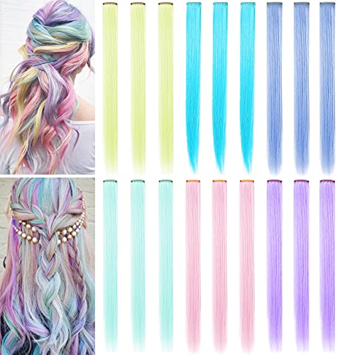 ZHIRXIN 18 Stücke Farbige Clip in Haarverlängerungen Party Highlights Synthetische Perückenstück, Haarteile Haarschmuck für Frauen (Bunt) von ZHIRXIN