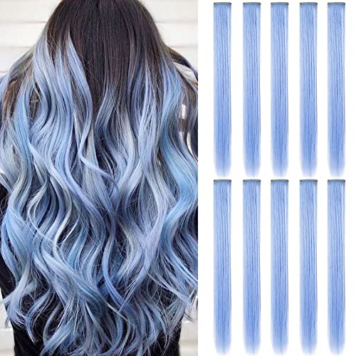 ZHIRXIN 9 Stück Farbige Clip in Haarverlängerungen Party Highlights Synthetische Perückenstück, Haarteile Haarschmuck Frauen (hellblau) von ZHIRXIN
