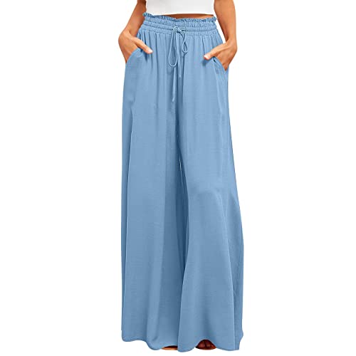 ZHISHIMEIM Hosen Damen High Waist Locker Weites Bein Lang Sommerhosen Damen Leicht Culottes Hosen Elegante Palazzo Freizeithosen Mit Gummibund von ZHISHIMEIM