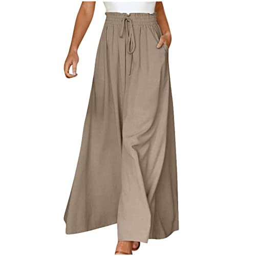 ZHISHIMEIM Hosen Damen High Waist Locker Weites Bein Lang Sommerhosen Damen Leicht Culottes Hosen Elegante Palazzo Freizeithosen Mit Gummibund von ZHISHIMEIM