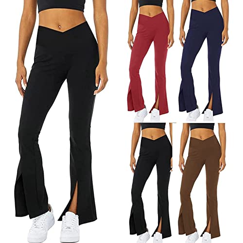 ZHISHIMEIM Jogginghose Damen High Waist Enger Schnitt Leggings Schlaghose Mit Schlitz Baumwolle Elegante Yoga Leichte Freizeithose Push Up Outdoor Trekking Training Sporthose von ZHISHIMEIM