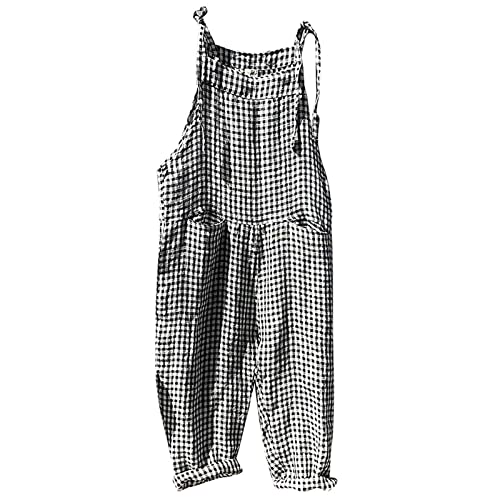 ZHISHIMEIM Latzhose Damen Arbeitshose Lang Sommer Leinen Elegant Gestreift Hosenträger-Overall Mit Tasche Sommer Strand Vacation Freizeit SchnüRung Rompers Jumpsuit von ZHISHIMEIM