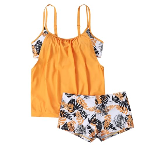 Tankini Damen zweiteilig Bauchweg Große Größen Bademode Set Push Up Bauch Weg Tankini Oberteile Blumenmuster Gepolsterte mit Badeshorts-Sets Elegant Strandkleid Strandmode Badeanzug für Frauen von ZHISHIMEIM