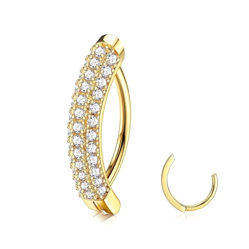 ZHITENG 14G Bauchnabelpiercing Ring, 1.6 mm Piercing Bauchnabel Diamant Antiallergie Bauchnabel Ring Nabelpiercing Reverse Curved Nabel Barbell, Körper Piercing Schmuck für Damen (Gold) von ZHITENG