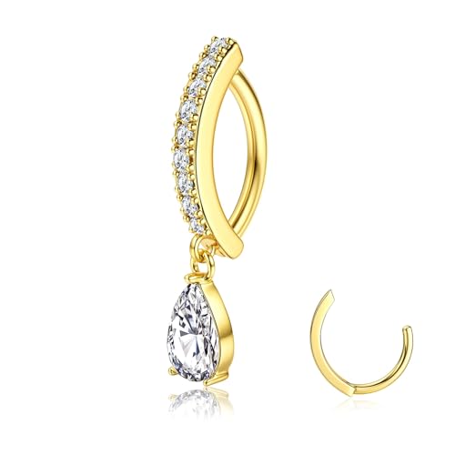 ZHITENG 14G Bauchnabelpiercing Ring, 1.6 mm Piercing Bauchnabel Diamant Antiallergie Bauchnabel Ring Nabelpiercing Reverse Curved Nabel Barbell, Körper Piercing Schmuck für Damen (Gold Anhänger) von ZHITENG