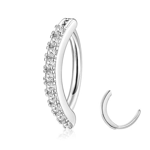 ZHITENG 14G Bauchnabelpiercing Ring, 1.6 mm Piercing Bauchnabel Diamant Antiallergie Bauchnabel Ring Nabelpiercing Reverse Curved Nabel Barbell, Körper Piercing Schmuck für Damen (Silber) von ZHITENG