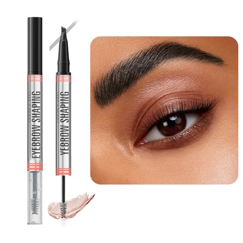 ZHITENG 2 in 1 Microblading Augenbrauenstift, Makeup Augenbrauenstift mit 4 Gabelspitzen 3D Eyebrow Pencil Wischfest Wasserdichter Kann Leicht Natürliche Langanhaltendes Augenbrauen (Grau) von ZHITENG
