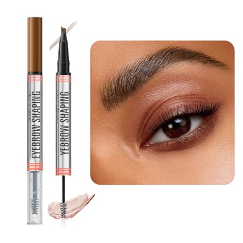 ZHITENG 2 in 1 Microblading Augenbrauenstift, Makeup Augenbrauenstift mit 4 Gabelspitzen 3D Eyebrow Pencil Wischfest Wasserdichter Kann Leicht Natürliche Langanhaltendes Augenbrauen (Hellbraun) von ZHITENG