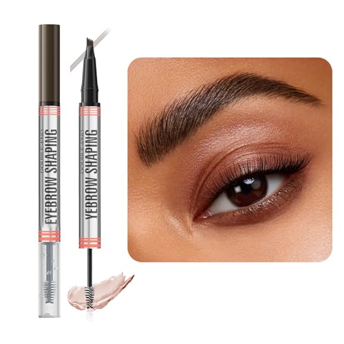 ZHITENG 2 in 1 Microblading Augenbrauenstift, Makeup Augenbrauenstift mit 4 Gabelspitzen 4D Eyebrow Pencil Wischfest Wasserdichter Kann Leicht Natürliche Langanhaltendes Augenbrauen (Dunkelbraun) von ZHITENG