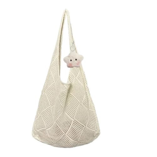 ZHITENG Strandtasche Gehäkelte Mesh, Strandtasche Damen Faltbare Leichte, Strand Damen Sommer Mode, Badetasche für Urlaub Reisen Strand Sommer, Einkaufen und Alltag (Aprikose) von ZHITENG