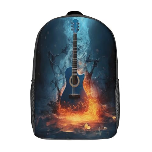 Guitars Rucksack Für Kinder, Teenager Büchertaschen, Elementar, Mittelgroß Schulrucksack, 3D Casual Water And Fire Music Theme Reiserucksack Langlebig 17inch von ZHIVIQ