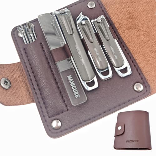 ZHIYE 10-teiliges Maniküre-Pediküre-Set, Edelstahl-Nagelknipser-Set, professionelle Nagelpflege-Werkzeuge mit Etui für Männer und Frauen, (Gunmetal Grey) von ZHIYE
