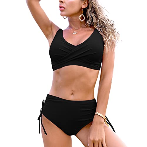 ZHIYUEE Damen Badeanzug Bikini Set Schwimmanzug Damen Bauchweg Zweiteiliger Bademode Bikini High Waist Badeanzüge Push Up Badekleid Sexy Swimsuits (as3, Alpha, l, Regular, Regular, Schwarz) von ZHIYUEE