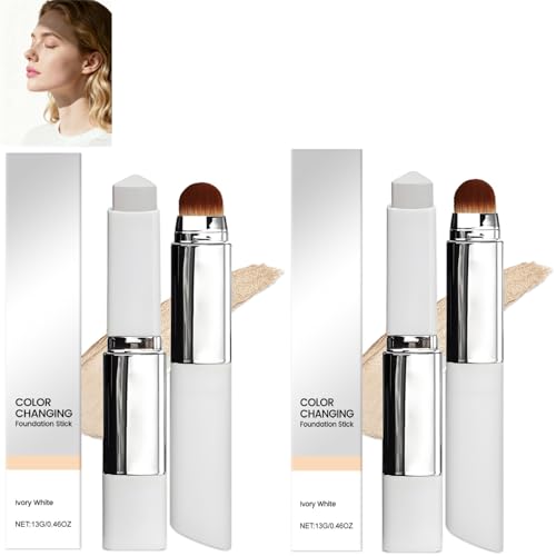 Farbwechselnder Foundation-Stick mit Pinselkopf, Basis-Make-up mit voller bis mittlerer Deckkraft für glättende und feuchtigkeitsspendende Haut, Make-up mit voller-IVORY WHITE (2PCS-IVORY WHITE) von ZHJZGS