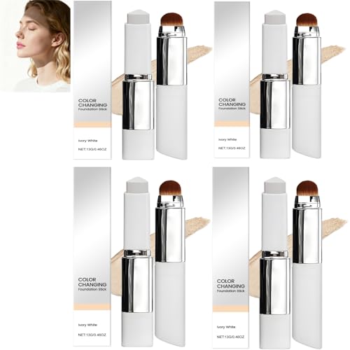 Farbwechselnder Foundation-Stick mit Pinselkopf, Basis-Make-up mit voller bis mittlerer Deckkraft für glättende und feuchtigkeitsspendende Haut, Make-up mit voller-IVORY WHITE (4PCS-IVORY WHITE) von ZHJZGS