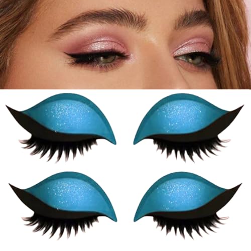Lazy Eye Shadow Eyelash Patch, 3-in-1 Falsche Wimpern, Lidschatten und Eyeliner Aufkleber für alle Augentypen, selbstklebende wiederverwendbare Makeup Aufkleber für Party(2Paare) (blue) von ZHJZGS