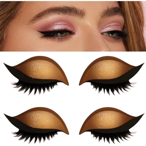 Lazy Eye Shadow Eyelash Patch, 3-in-1 Falsche Wimpern, Lidschatten und Eyeliner Aufkleber für alle Augentypen, selbstklebende wiederverwendbare Makeup Aufkleber für Party(2Paare) (gold) von ZHJZGS